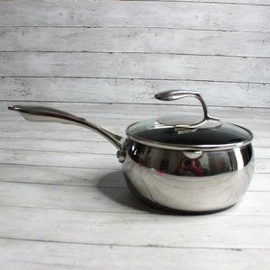 Tupperware Chef Series Non Stick 2.5 Qt Sauce Pan Stainless Steel Glass